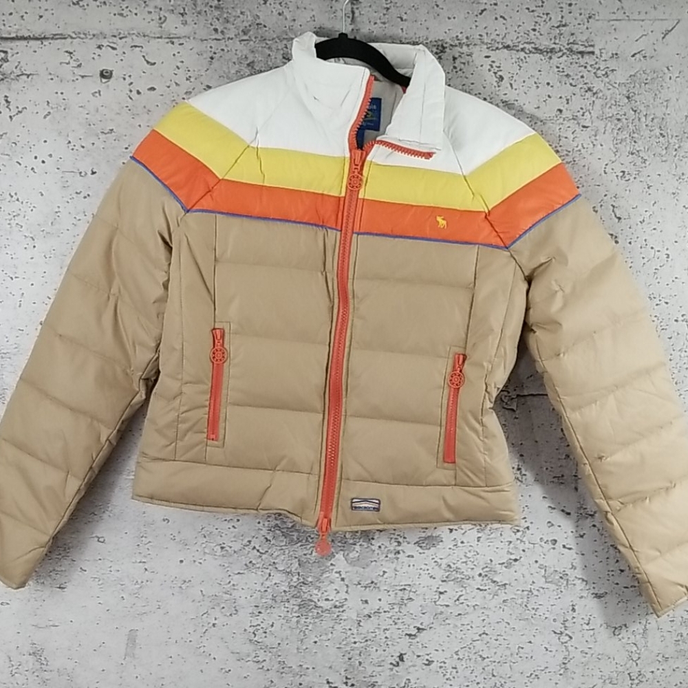 Abercrombie & Fitch Beige Puffer Jacket with Colorful Accents